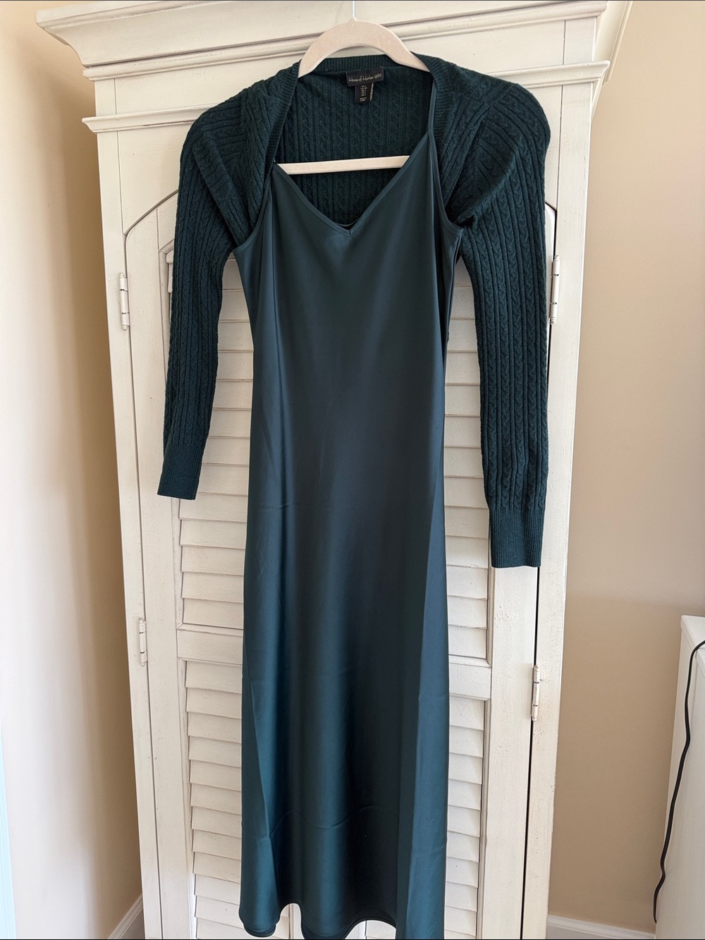 House of Harlow 1960 dark green Slip Maxi Dress with Knit Shrug